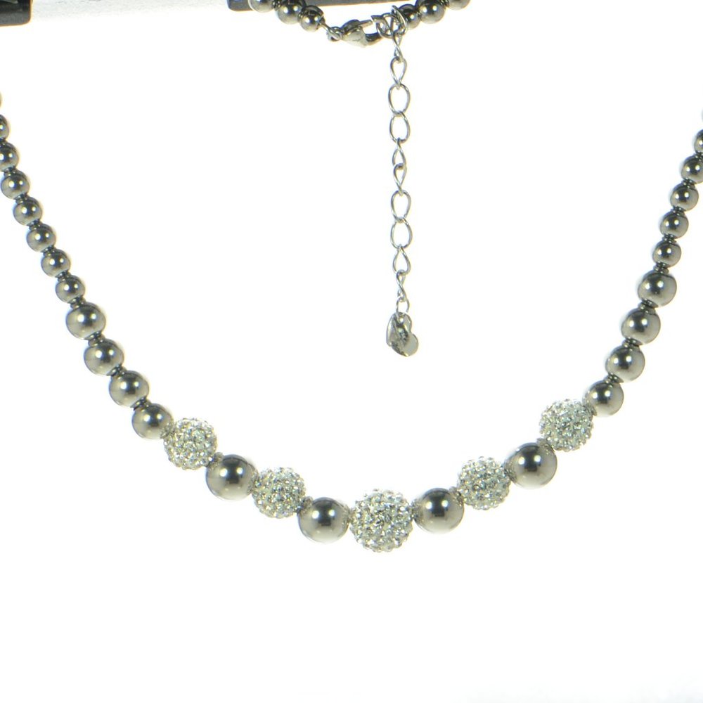 Steel by Design Graduated Chain Necklace w/ Clear Pave Crystal Beads